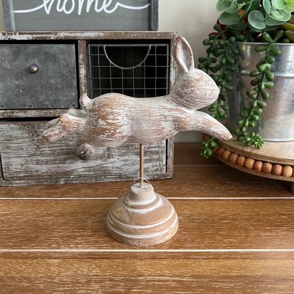New Farmhouse Bunny on a Pedestal - Picture 2 of 3